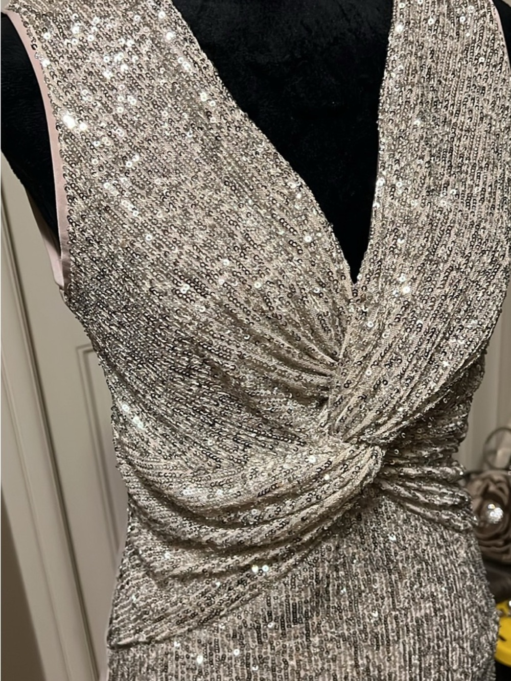Joseph Ribkoff Silver Sequin Twist-Front Evening Top